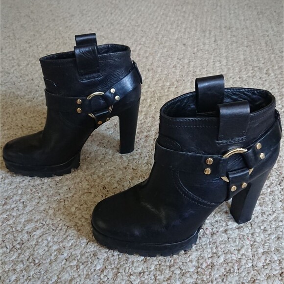 Tory Burch Rina Black Leather Ankle Lug Platform Bootie size 8M - Picture 4 of 12